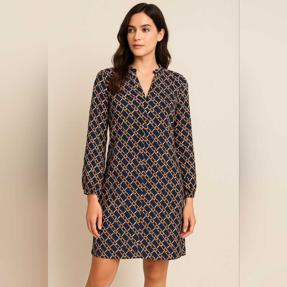 Boden Midi Dress Women 4R Navy Blue Chain Corduroy Esmeralda Long Sleeve Preppy
